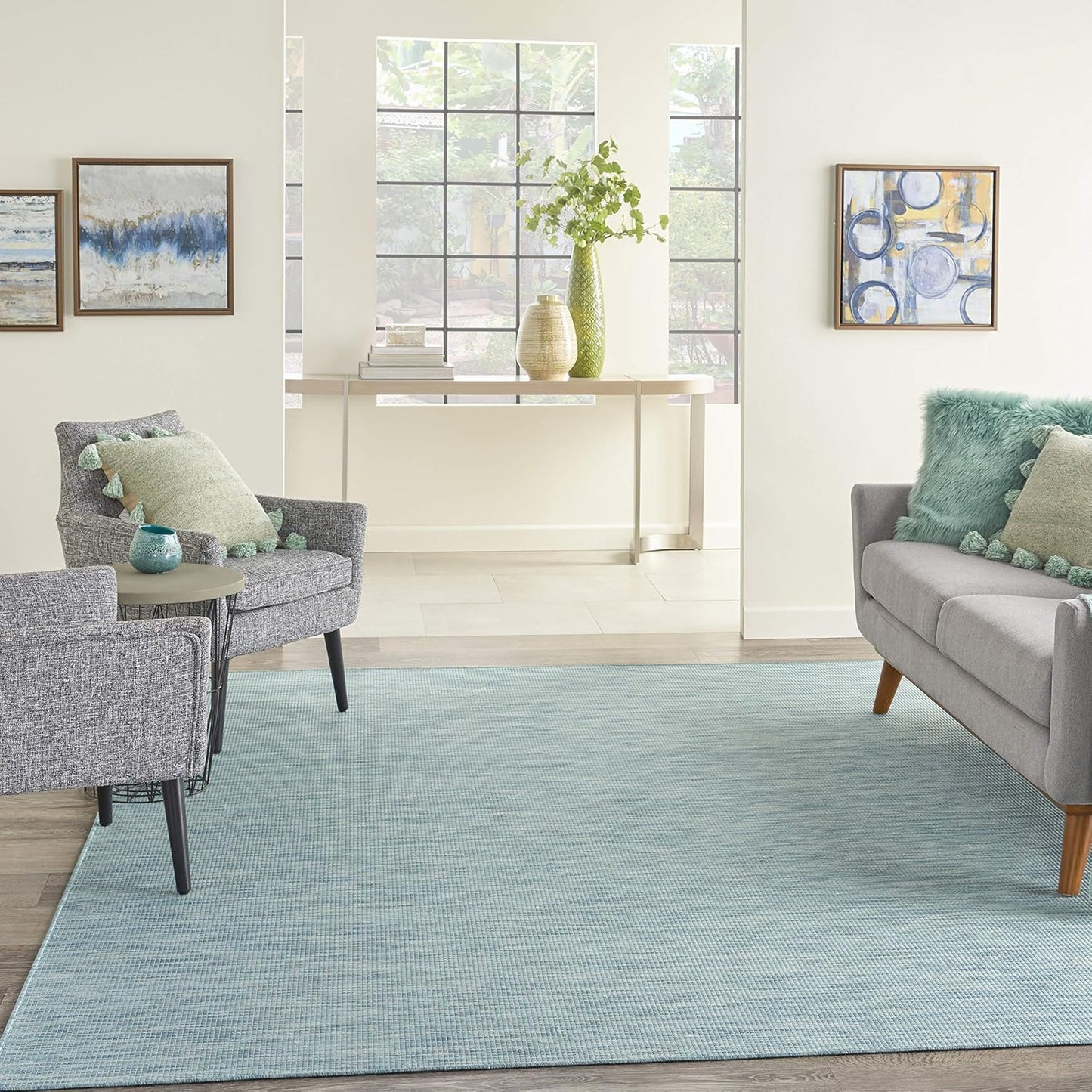 Nourison Home Positano 8' x 10' Aqua Fabric Modern Area Rug (8' x 10')