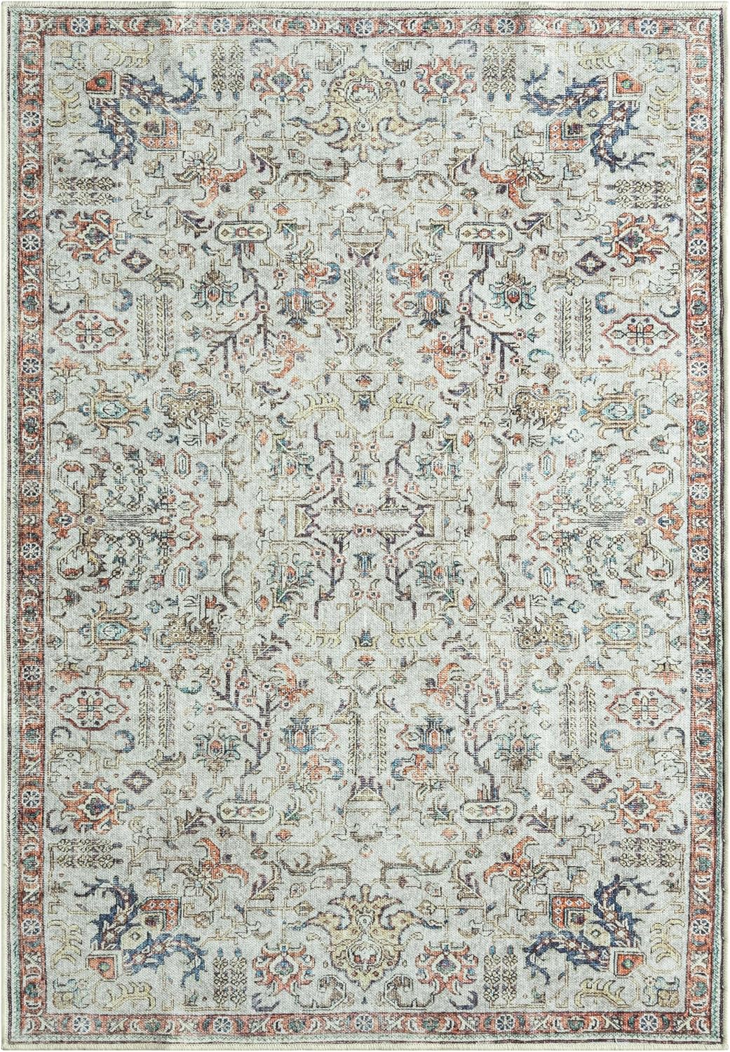 Keen Home Design 5x7 Rug - Machine Washable Area Rug with Non-Slip Backing, Ideal for Living Room, Dining Room, Bedroom - Vintage, Easy Clean, Durable, Low Pile Rug - (5' x 7')