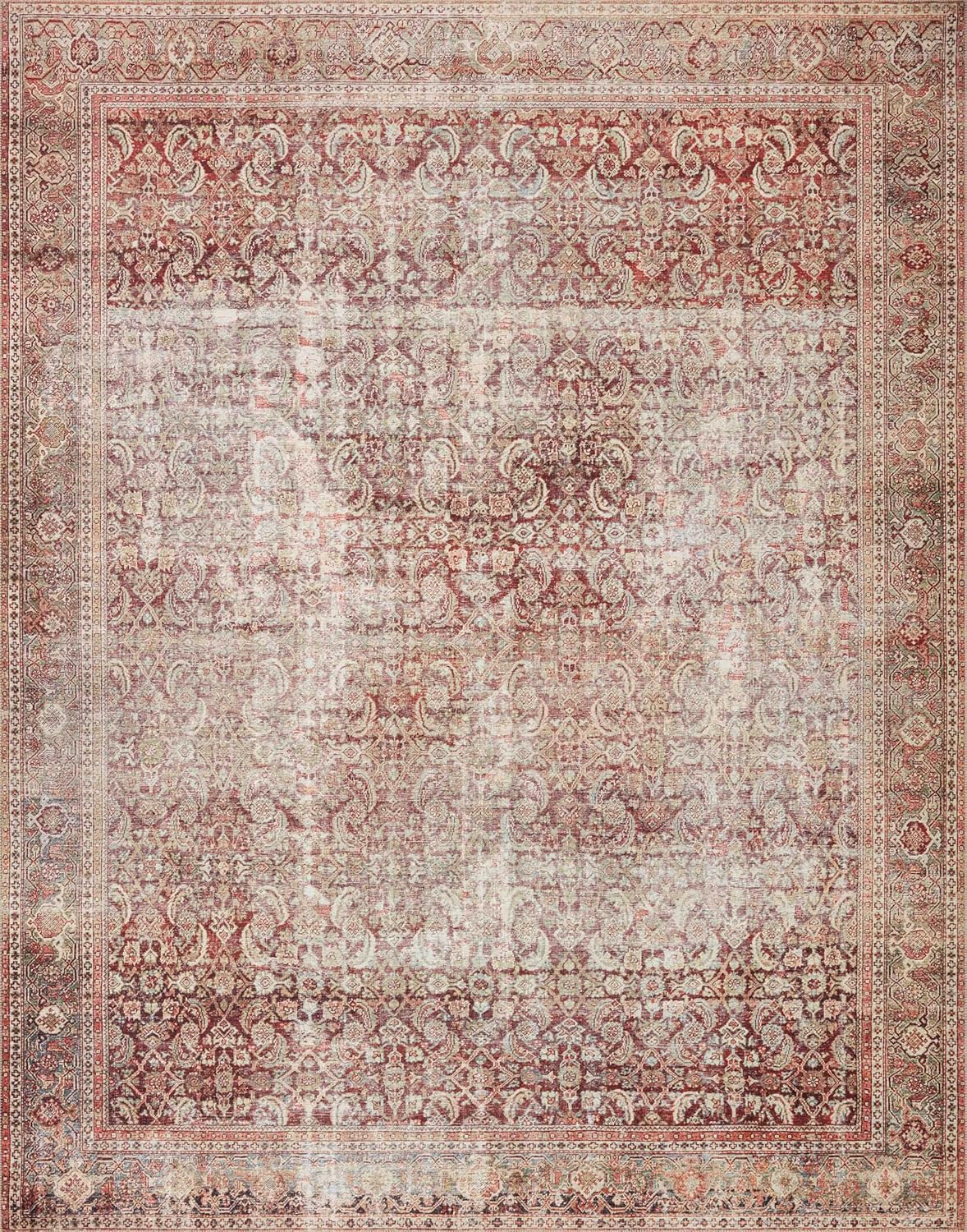 Loloi Layla Collection LAY-11 Cinnamon/Sage 2'-6" x 7'-6" .13" Thick Runner Rug, Soft, Durable, Vintage Inspired, Distressed, Low Pile, Non-Shedding, Easy Clean, Printed, Living Room Rug