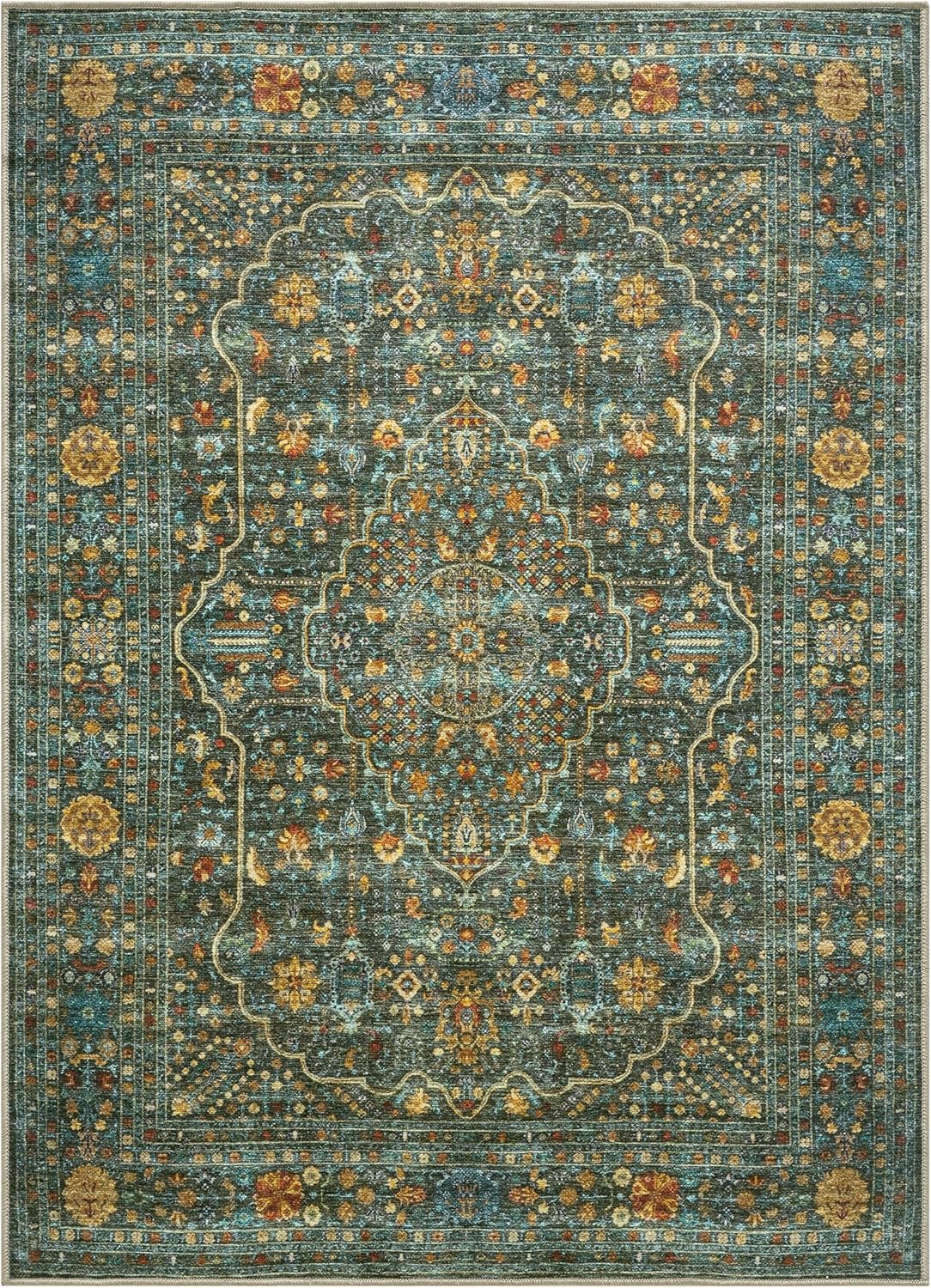 Keen Home Design 6x9 Rug - Machine Washable Area Rug with Non-Slip Backing, Ideal for Living Room, Dining Room, Bedroom - Vintage, Easy Clean, Durable, Low Pile Rug - (6' x 9')