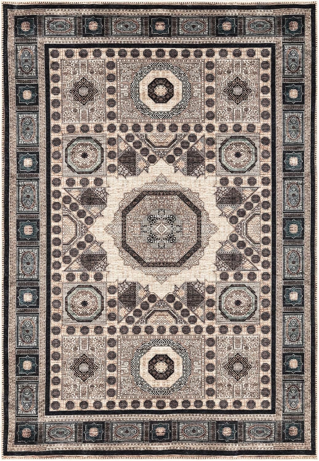 Keen Home Design 5x7 Rug - Machine Washable Area Rug with Non-Slip Backing, Ideal for Living Room, Dining Room, Bedroom - Vintage, Easy Clean, Durable, Low Pile Rug - (5' x 7')