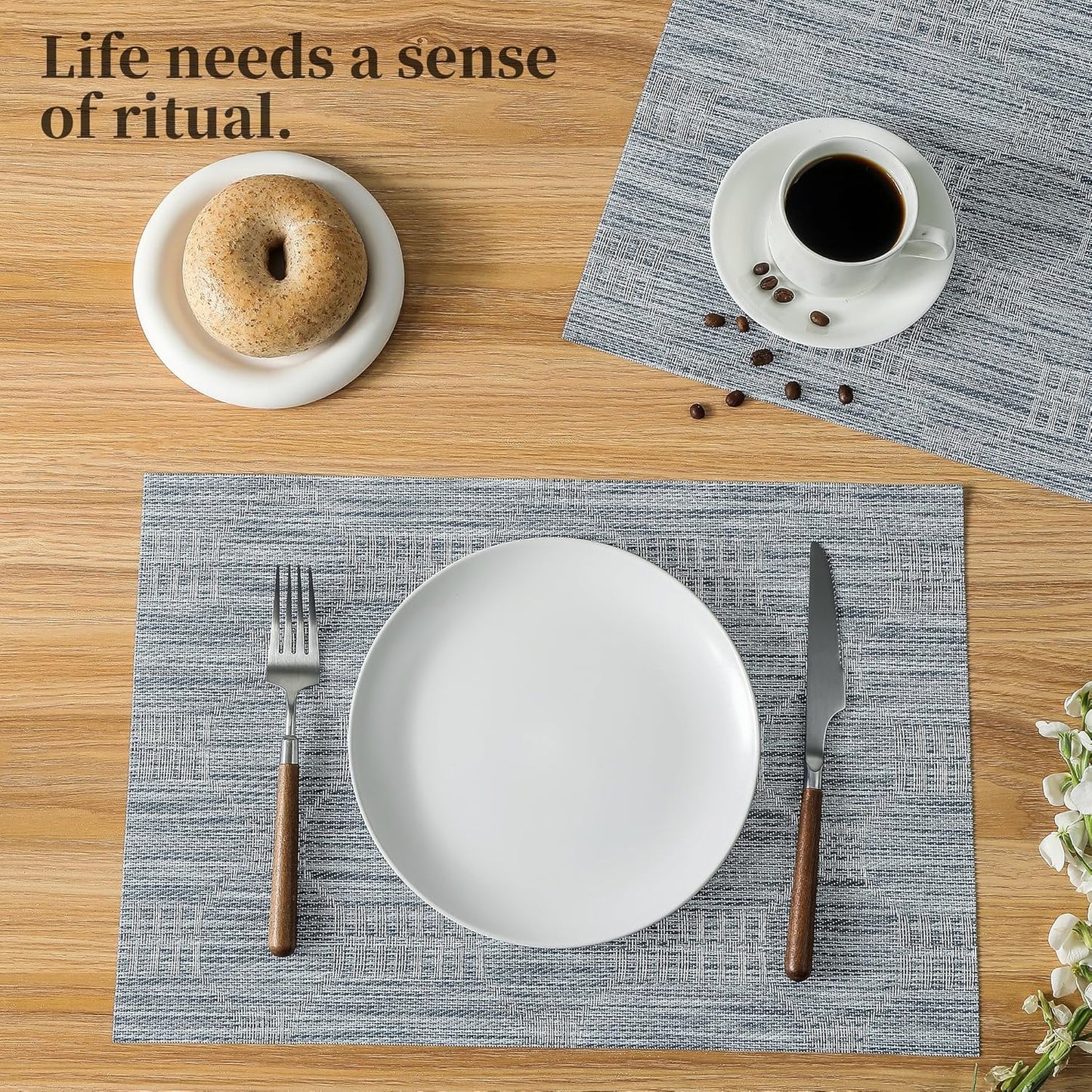 Leetaltree Jacquard Blue Placemats Set of 8 - Heat Resistant Non-Slip Place mats for Dining Table, Washable Durable PVC Vinyl Woven Table Mats(Jacquard Blue, 8)