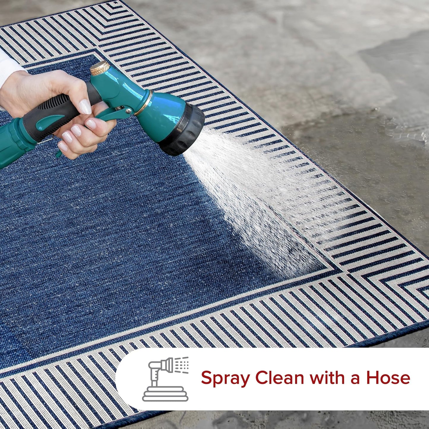 nuLOOM 4' x 6' Outdoor Area Rug, Casual Design With Striped Border, Stain Resistant, Highly Durable, For Patio, Balcony, Bedroom, Living Room, Dining Room, Bathroom, Navy