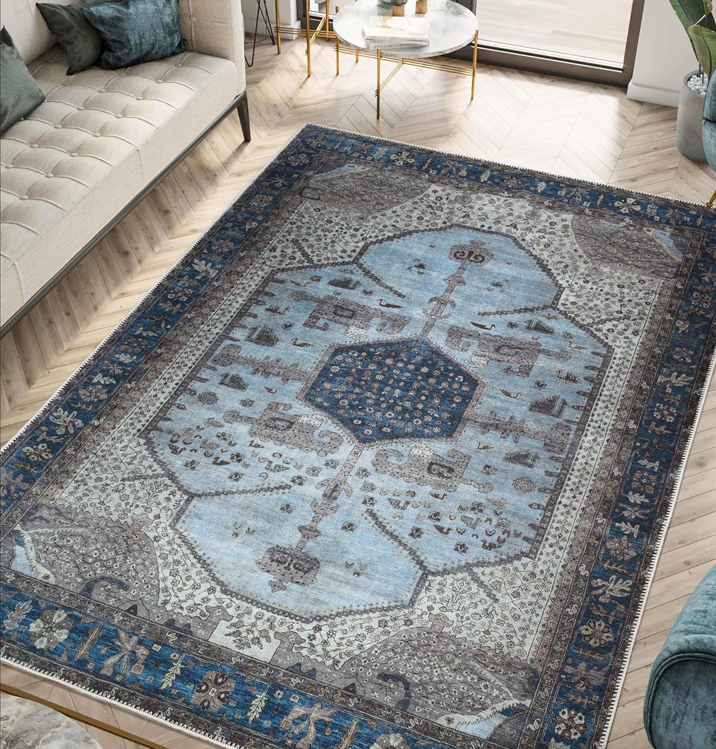 Keen Home Design 3x5 Rug - Machine Washable Entry Rug with Non-Slip Backing, Ideal for Enteryway, Kitchen, Bathroom, Laundry Room - Vintage, Easy Clean, Durable, Low Pile Rug - (3' x 5')