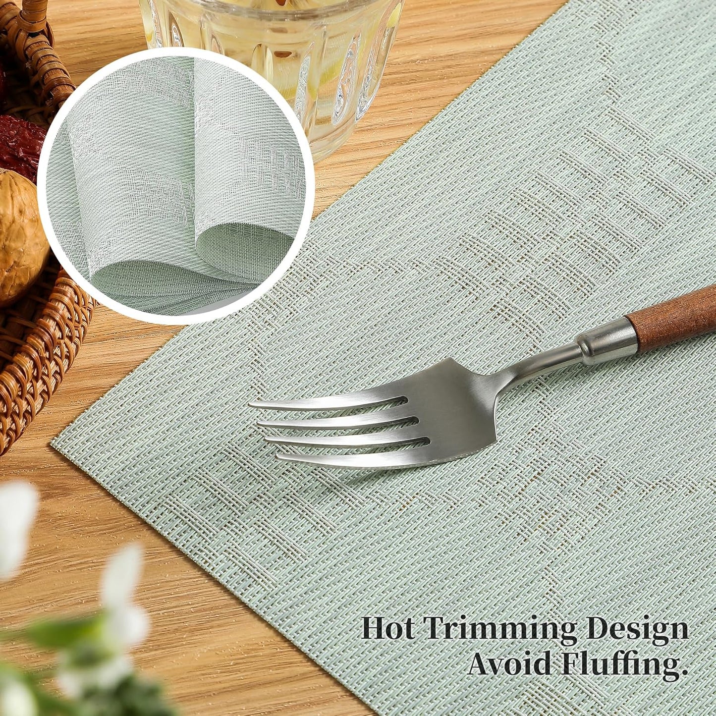 Leetaltree Mint Cream Placemats Set of 6 - Heat Resistant Non-Slip Place mats for Dining Table, Washable Durable PVC Vinyl Woven Table Mats（Mint Cream, 6）