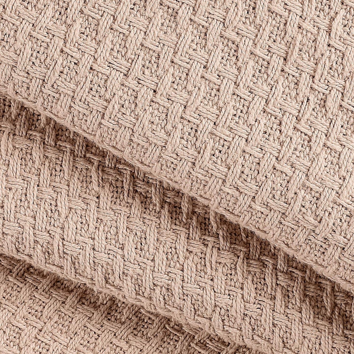 Elvana Home 100% Cotton Bed Blanket, Breathable Bed Blanket Twin Size, Cotton Thermal Blankets Twin, Perfect for Layering Any Bed for All Season, Beige