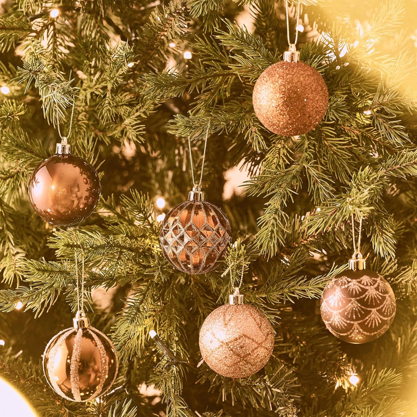Valery Madelyn Christmas Ornaments Set, 30ct 2 Inches Bronze Copper Brown Gold Shatterproof Christmas Tree Decorations Ball Ornaments Bulk, Elegant Hanging Ornaments for Xmas Holiday Party Decor