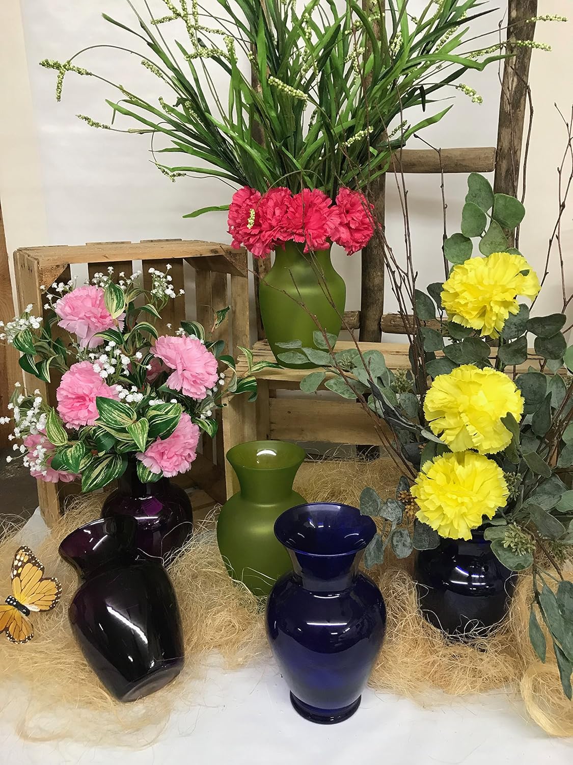 Floral Supply Online - 8" Rose Vase and Flower Guide Booklet - Decorative Glass Flower Vase for Floral Arrangements, Weddings, Home Decor or Office. (Purple)