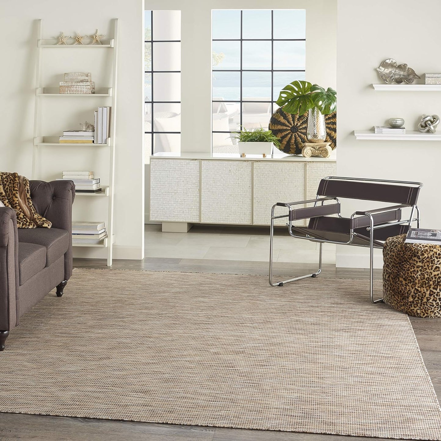 Nourison Positano Indoor-Outdoor Beige 5' x 7' Area Rug, Easy Cleaning, Non Shedding, Bed Room, Living Room, Dining Room, Backyard, Deck, Patio (5x7)