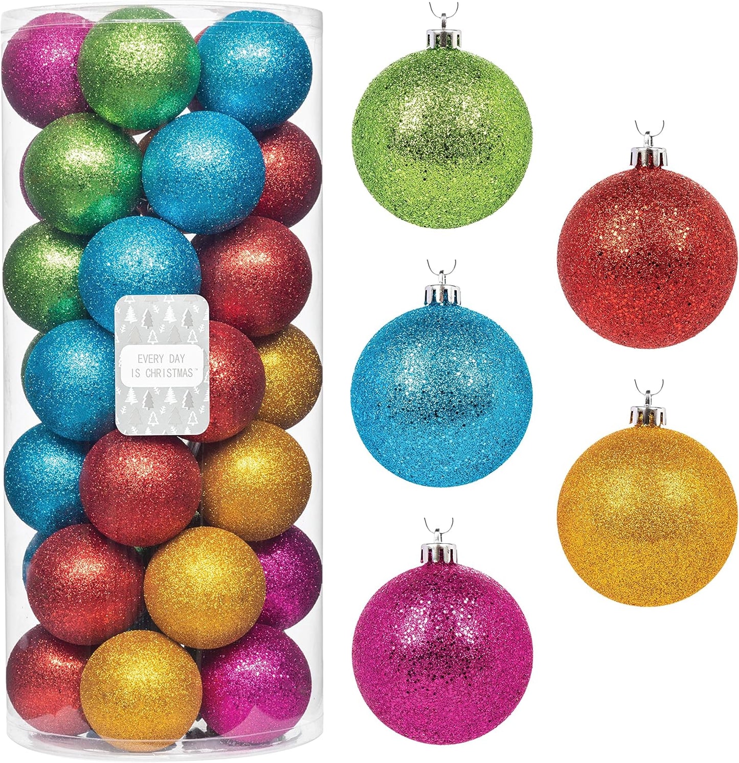 Every Day is Christmas Ornaments, Shatterproof Christmas Tree Ornament Set, Christmas Balls Decoration 35 Count (2.75"/70mm, Glitter Rainbow)