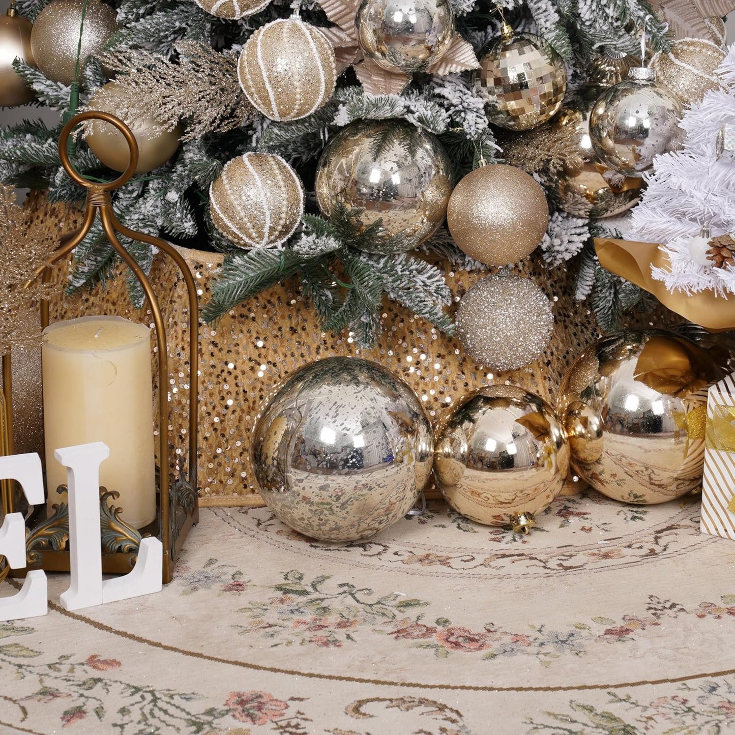 XmasExp Large Christmas Ball Ornaments,1pcs Champagne Giant Shatterproof Plastic Hanging Mercury Xmas Ball Decorations Christmas Tree Ornaments (Champagne Gold, 8")