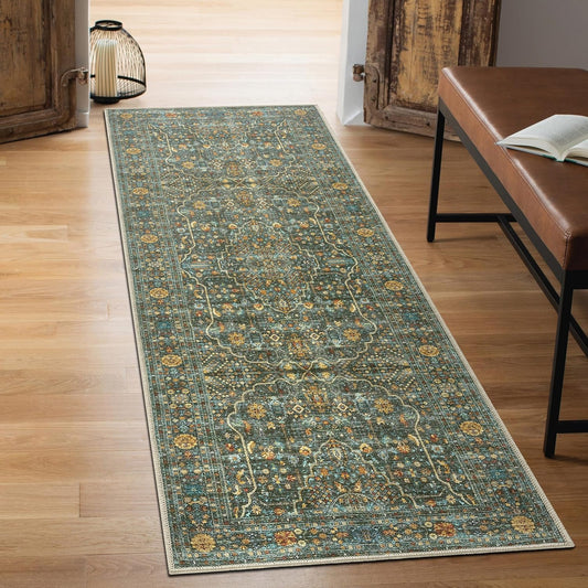 Keen Home Design 2x7 Rug - Machine Washable Runner Rug with Non-Slip Backing, Ideal for Hallway, Entryway, Kitchen, Laundry Room - Vintage, Easy Clean, Durable, Low Pile Rug - (2'6" x 7')
