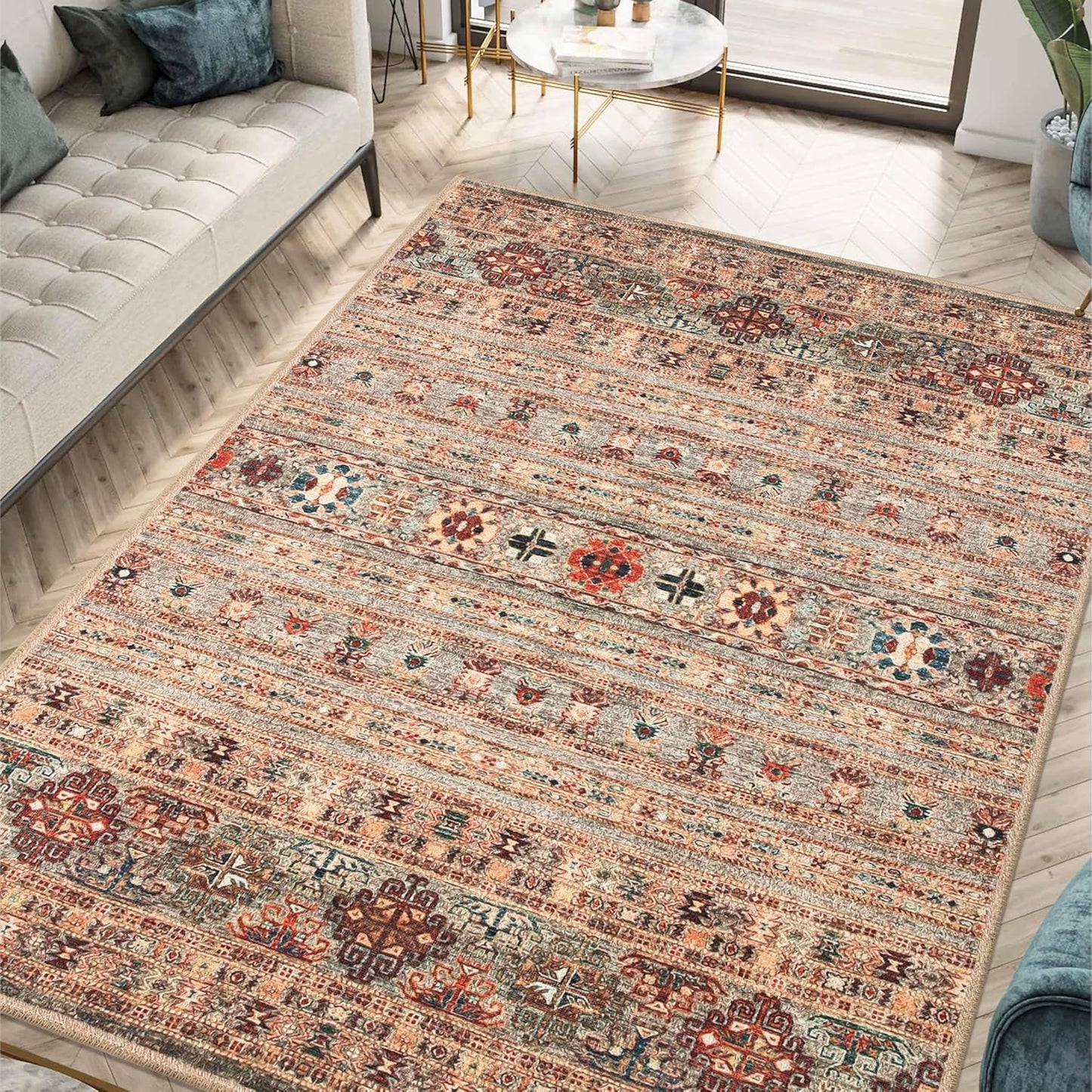 Keen Home Design 10x14 Rug - Machine Washable Area Rug with Non-Slip Backing, Ideal for Living Room, Dining Room, Bedroom - Vintage, Easy Clean, Durable, Low Pile Rug - (9'7" x 14')