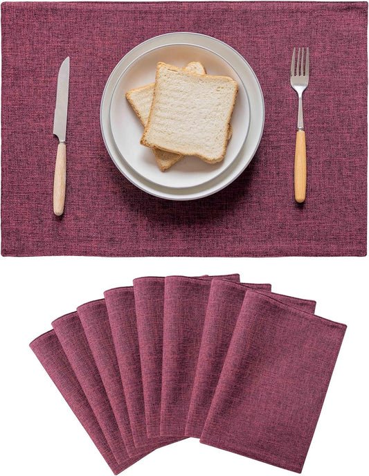 Home Brilliant Red Placemats Set of 8 Cloth Placemat for Holiday Heat Resistant Dining Table Mats Kitchen Washable Place Mats, Wine Red