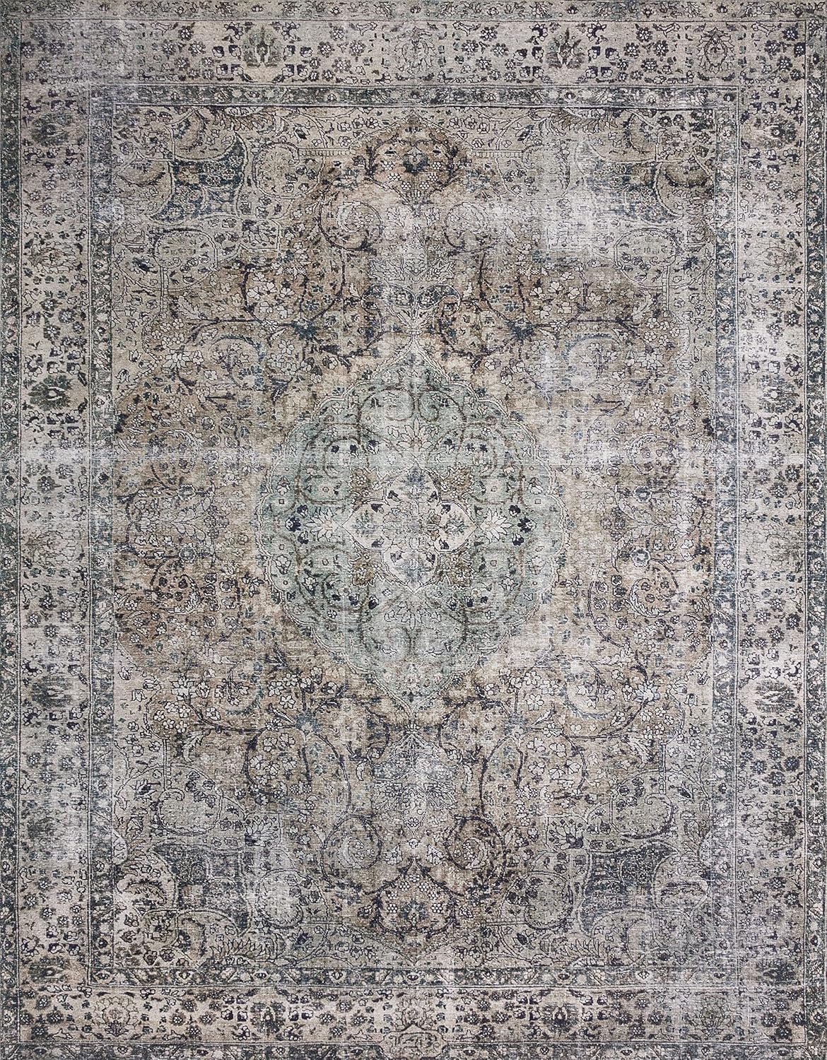 Loloi Layla Collection LAY-06 Taupe/Stone 2'-6" x 12'-0" .13" Thick Runner Rug, Soft, Durable, Vintage Inspired, Distressed, Low Pile, Non-Shedding, Easy Clean, Printed, Living Room Rug