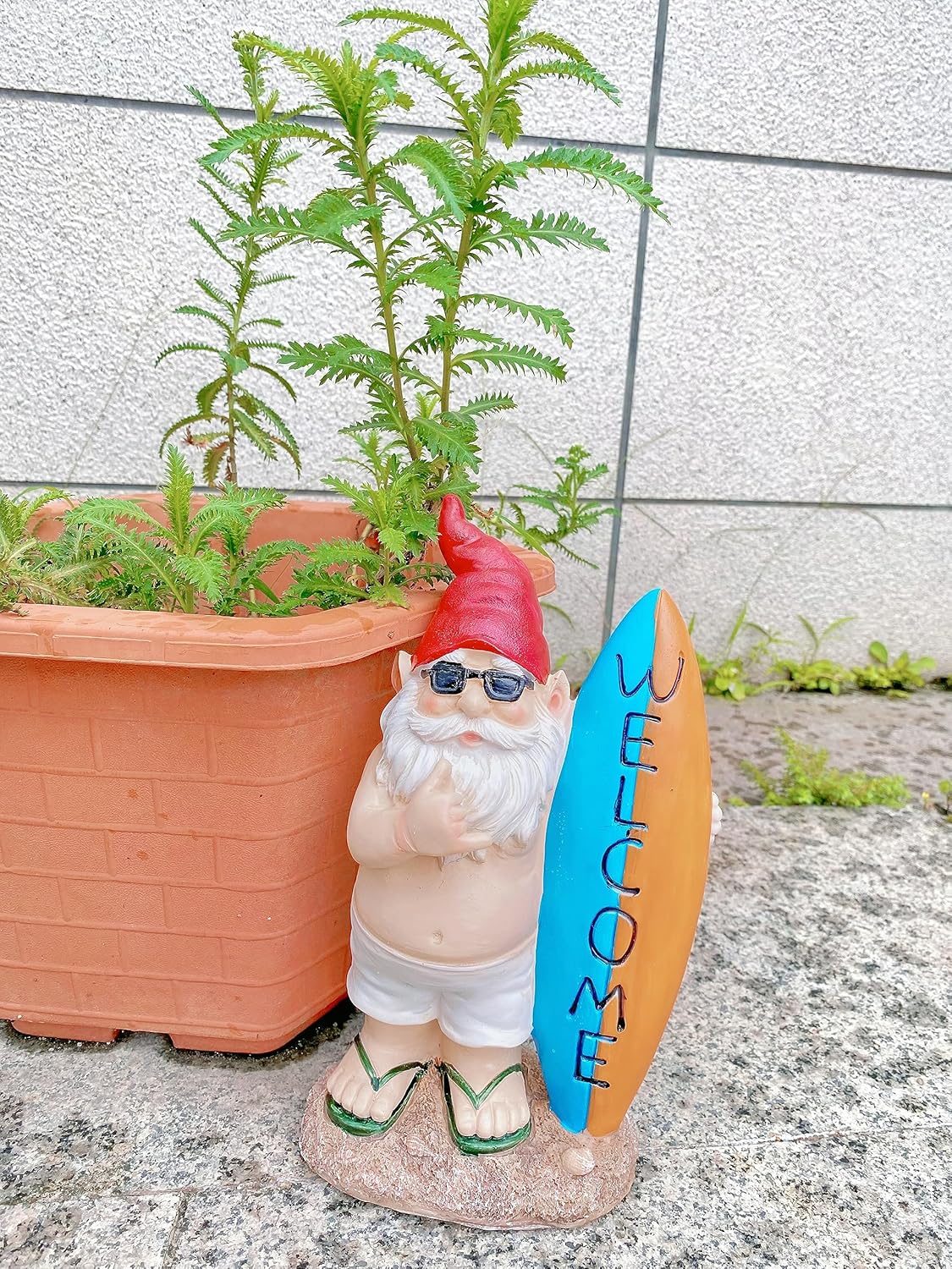 Surfer Garden Sculpture | Party Gnome Garden Statue |Surfing gnome |Funny Lawn Gnome Statue - 10 inches