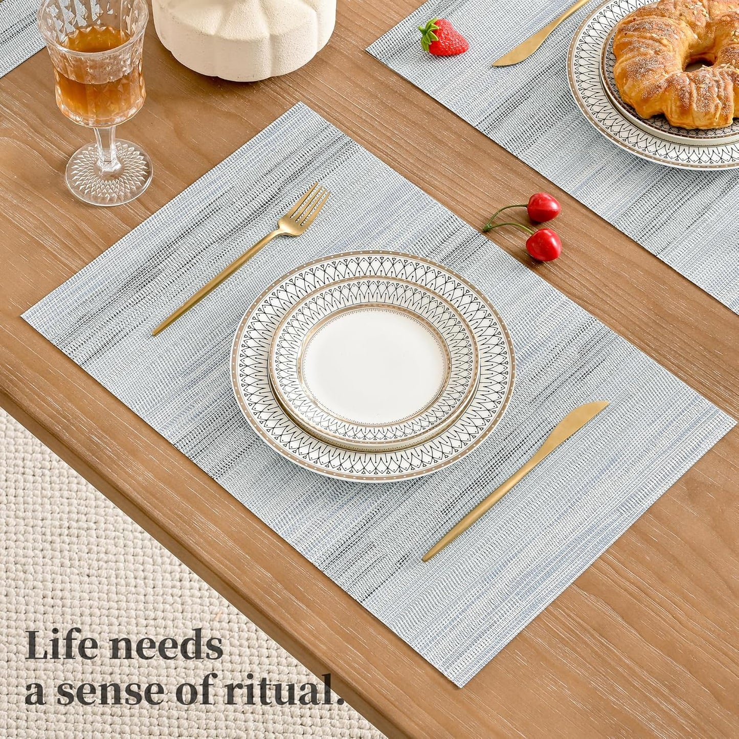 Leetaltree LightSteel Blue Placemats Set of 4 - Heat Resistant Non-Slip Place mats for Dining Table, Washable Durable PVC Vinyl Woven Table Mats（LightSteel Blue, 4）