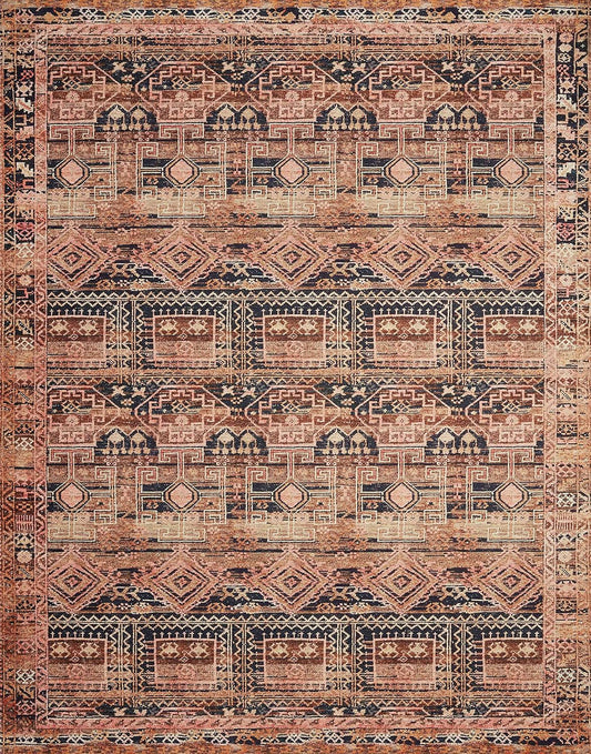 Loloi Layla Collection LAY-14 Mocha/Blush 9'-0" x 12'-0" .13" Thick Area Rug, Soft, Durable, Vintage Inspired, Distressed, Low Pile, Non-Shedding, Easy Clean, Printed, Living Room Rug