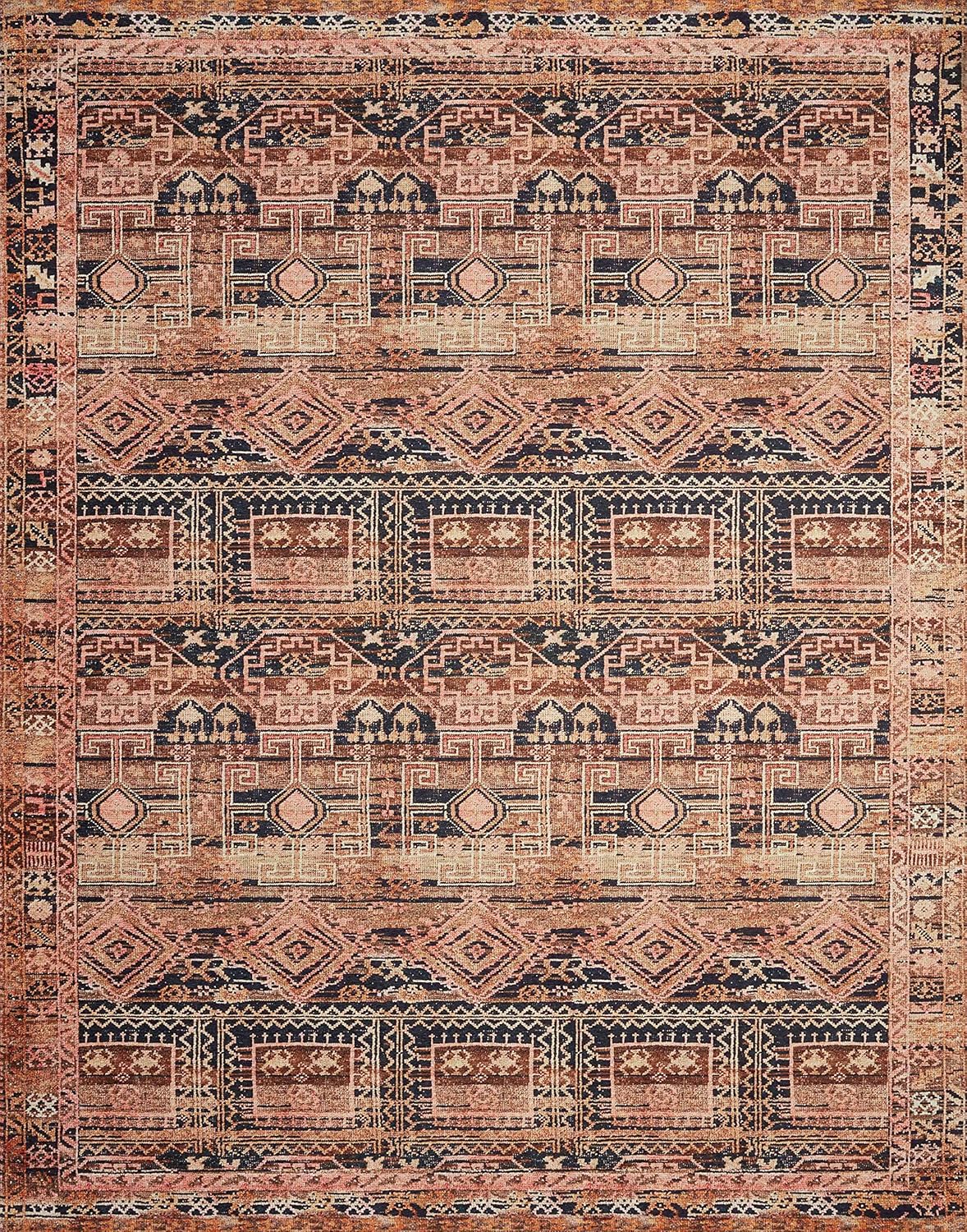 Loloi Layla Collection LAY-14 Mocha/Blush 2'-6" x 12'-0" .13" Thick Runner Rug, Soft, Durable, Vintage Inspired, Distressed, Low Pile, Non-Shedding, Easy Clean, Printed, Living Room Rug