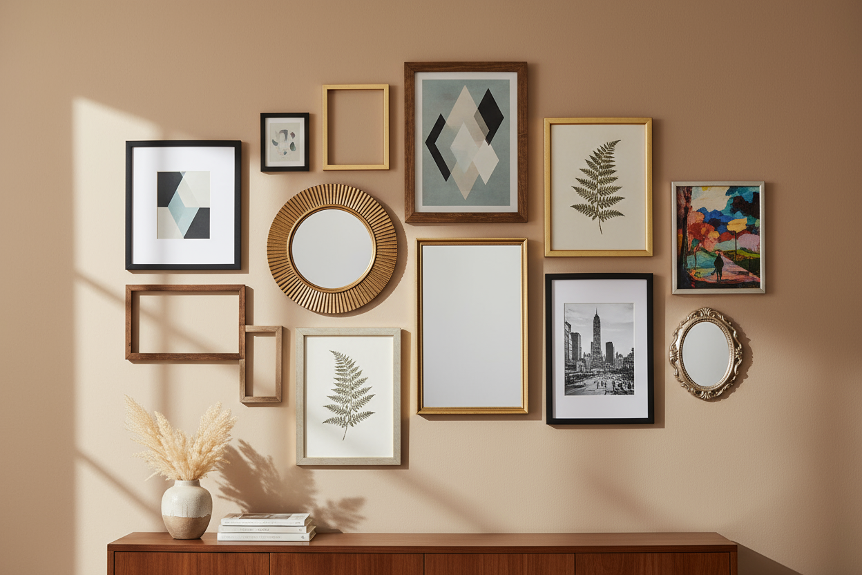 Prints, frames, and mirrors to add personality to every wall. (make it real photo)